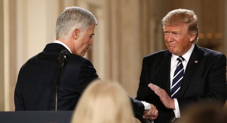 President Donald J. Trump shakes hands with Judge Neil Gorsuch, whom he nominated for the U.S. Supreme Court on January 31, 2017.