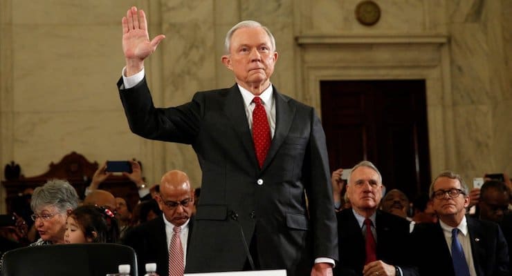 Sen. Jeff Sessions, R-Ala. is sworn in on Capitol Hill in Washington, Tuesday, Jan. 10, 2017, prior to testifying at his confirmation hearing for attorney general before the Senate Judiciary Committee.