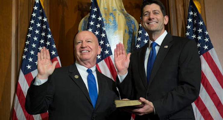 House Speaker Paul Ryan, R-Wis., administers the House oath of office to Rep. Kevin Brady, R-Texas, during a mock swearing in ceremony on Capitol Hill, Tuesday, Jan. 3, 2017, in Washington. (Photo: AP)