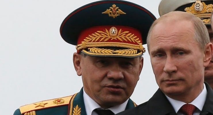Russian Defense Minister Sergei Shoigu, left, and Russian President Vladimir Putin, right.