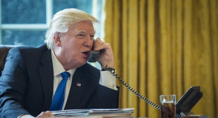 President Donald J. Trump speaks on the phone with Mexican President Enrique Peña Nieto on Jan. 27, 2017.