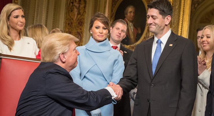 President Donald J. Trump, left, shakes hands with House Speaker Paul Ryan, R-Wis., during Inauguration Day on January 20, 2017.