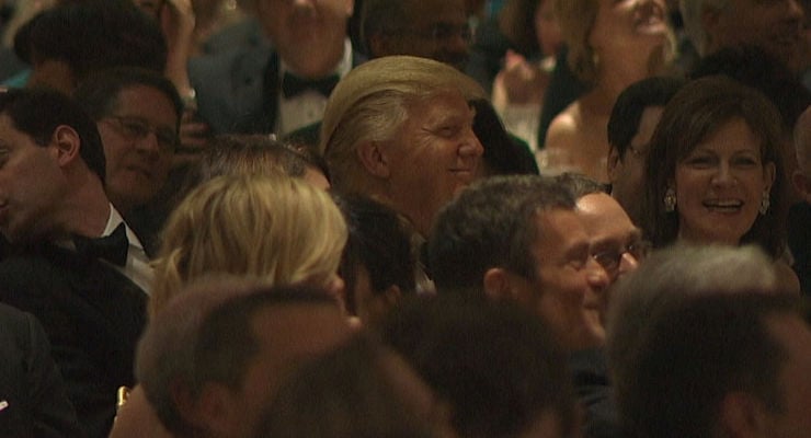 At the 2011 White House Correspondents Dinner, then-New York businessman Donald J. Trump laughs as then-President Barack Obama makes him the punchline of the evening.