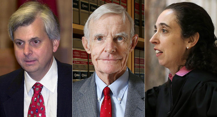 Judge Richard R. Clifton, left, Judge William Canby, center, and Judge Michelle T. Friedland, right, from the leftwing U.S. 9th Circuit Court of Appeals.