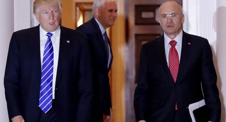 President Donald J. Trump, left, with Andrew Puzder, right.