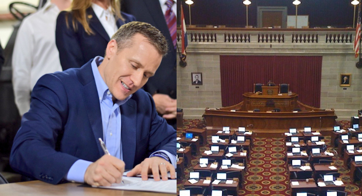 Missouri Republican Governor Eric Greitens signs "right to work" legislation.