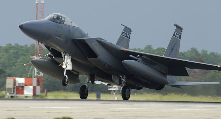 One of seven F-15 Eagles from the Florida Air National Guard's 125th Fighter Wing arrives at Eglin Air Force Base, Fla., Aug. 29.