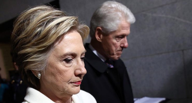 Hillary Clinton, left, and Bill Clinton, to her right, attend a meeting with President Donald J. Trump on Inauguration Day. (Photo: AP)