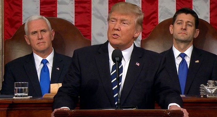 President Donald J. Trump addresses a joint session of Congress on Tuesday Feb. 28, 2017.