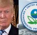President Donald J. Trump, left, speaks from the East Room. The Environmental Protection Agency (EPA) seal, right.