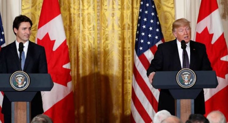 U.S. President Donald J. Trump, right, holds a joint press conference with Canadian Prime Minister Justin Trudeau, left, during his visited to the White House on Monday Feb. 13, 2017.