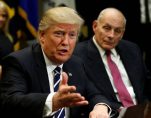 Homeland Security Secretary John Kelly, right, listens to U.S. President Donald Trump during a meeting with cyber security experts in the Roosevelt Room of the White House in Washington January 31, 2017. (Photo: Reuters)