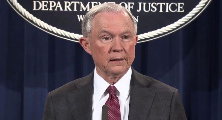 Attorney General Jeff Sessions speaks at the Justice Department in Washington, March 2, 2017.