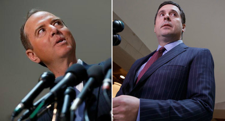 House Intelligence Committee Chairman Devin Nunes, R-Calif., right and Ranking Member Rep. Adam Schiff, D-Calif., hold press conferences on Capitol Hill. (Photos: Reuters/AP)