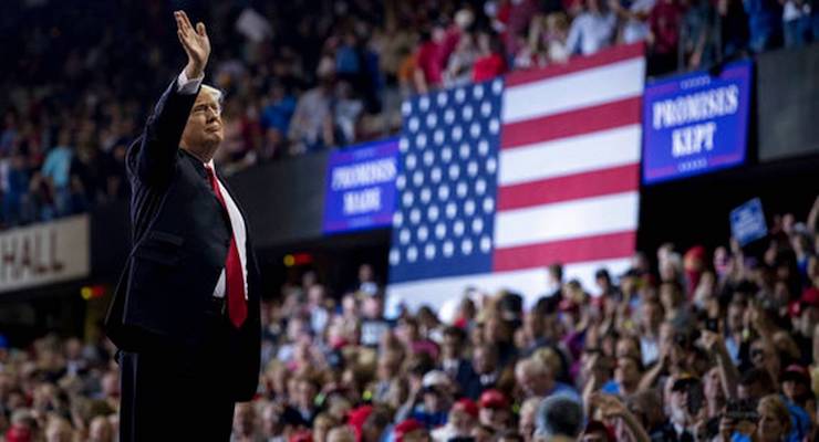 President Donald J. Trump waves to supporters after speaking at a rally at the Kentucky Exposition Center in Louisville, Ky., Monday, March 20, 2017. (Photo: AP)