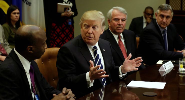 President Donald J. Trump meets with the National Association of Manufacturers at the White House on March 31, 2017. (Photo: Reuters)