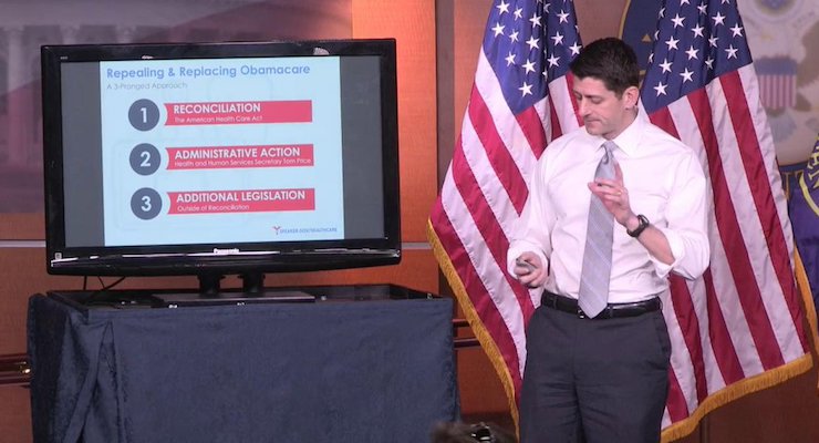 House Speaker Paul Ryan, R-Wis., explains the American Health Care Act, the ObamaCare replacement bill introduced by House Republicans, during a town hall-like press conference on March 9, 2017. (Photo: Courtesy of the Speaker)