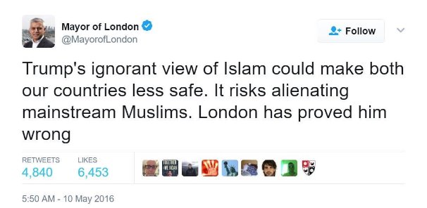 London Mayor Trump Tweet