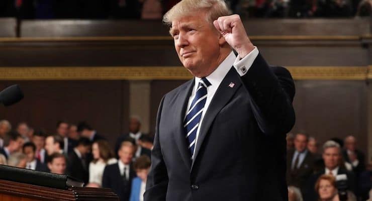 President Donald J. Trump gestures as delivers his address to a joint session of Congress on Capitol Hill in Washington D.C. on Tuesday, Feb. 28, 2017. (Photo: AP)