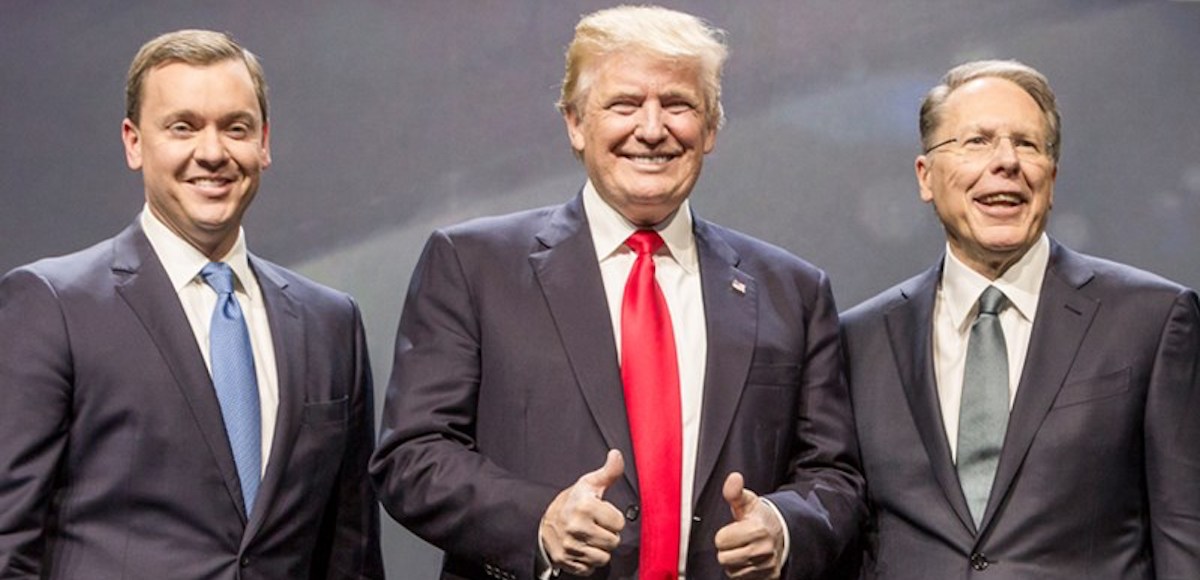 President Donald Trump, center, Wayne LaPierre, right, and Chris Cox, left, at the National Rifle Association (NRA) annual convention in Atlanta, Ga. (Photo: NRA)