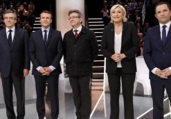 Candidates for the 2017 presidential election (LtoR) Francois Fillon, former French Prime Minister, member of the Republicans, Emmanuel Macron, head of the political movement En Marche !, or Onwards !, Jean-Luc Melenchon of the Parti de Gauche, Marine Le Pen, French National Front (FN) political party leader and Benoit Hamon of the French Socialist party (PS) pose before a debate organised by French private TV channel TF1 in Aubervilliers, outside Paris, France, March 20, 2017. (Photo: Reuters)