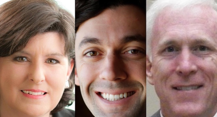 Republican Karen Handel, left, Jon Ossof, center and Bob Gray, right, candidates for the jungle primary-like general special election for Georgia's 6th Congressional District.