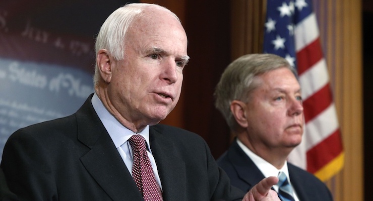Sens. John McCain, R-Ariz., left, and Lindsey Graham, R-S.C., right, hold a joint press conference in Washington D.C. (Photo: Reuters)