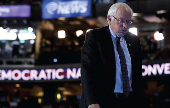 Bernie Sanders stands at the podium on stage during a walk through before the start of the Democratic National Convention in Philadelphia, Pennsylvania on July 25, 2016. (Photo: SS)