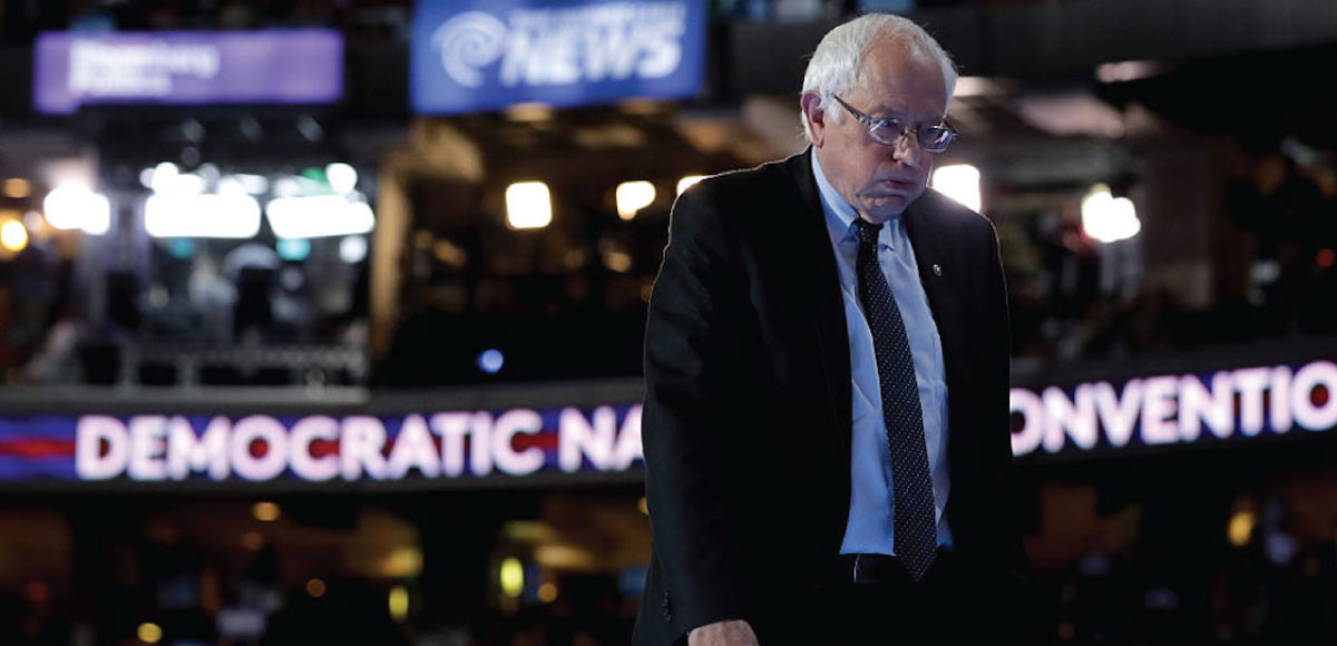 Bernie Sanders stands at the podium on stage during a walk through before the start of the Democratic National Convention in Philadelphia, Pennsylvania on July 25, 2016. (Photo: SS)