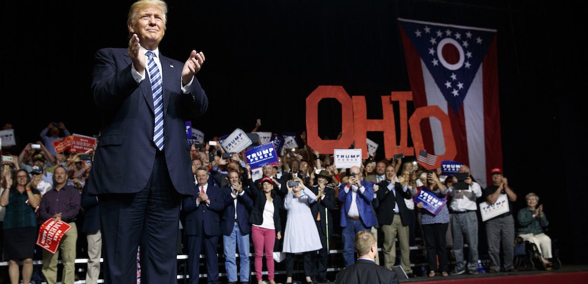 Republican presidential candidate Donald Trump arrives to a rally, Wednesday, Sept. 14, 2016, in Canton, Ohio. (Photo: AP)