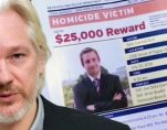 WikiLeaks editor Julian Assange, left, and a flyer with slain DNC staffer Seth Rich, right.