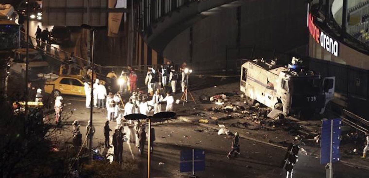 The aftermath outside the Manchester Arena, where U.S. singer Ariana Grande had been performing in northern England on May 23, 2017. A suicide bomber killed 22 people and injured dozens of others.