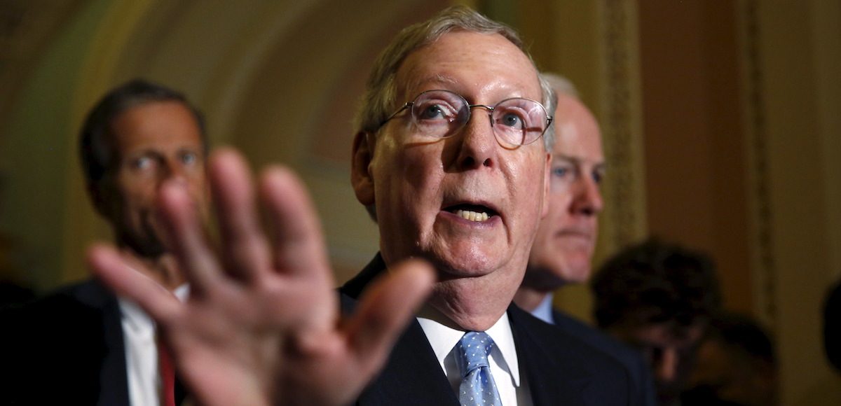 Senate Majority Leader Mitch McConnell talks to reporters after the Senate Republican weekly policy luncheon at the Capitol in Washington, July 8, 2015. (Photo: Reuters)