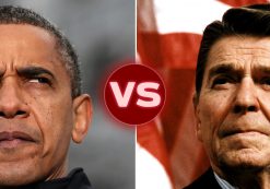 Barack Obama, left, and Ronald Reagan, right.