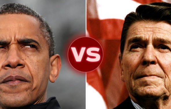 Barack Obama, left, and Ronald Reagan, right.