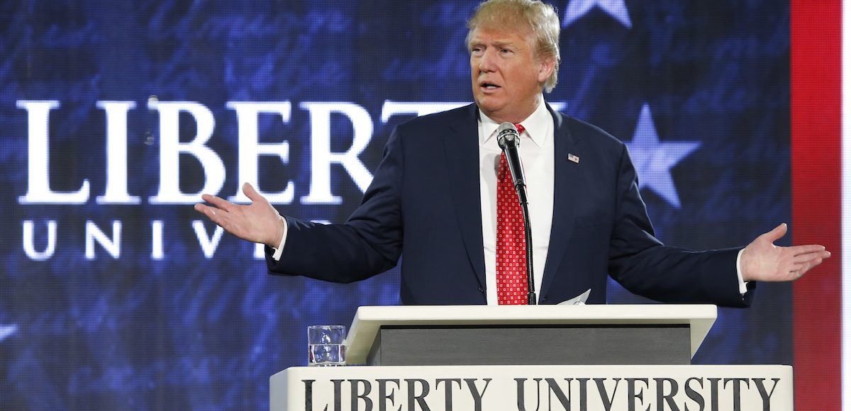 Republican Presidential candidate Donald Trump gestures during a speech at Liberty University in Lynchburg, Va., Monday, Jan. 18, 2016. (Photo: AP)