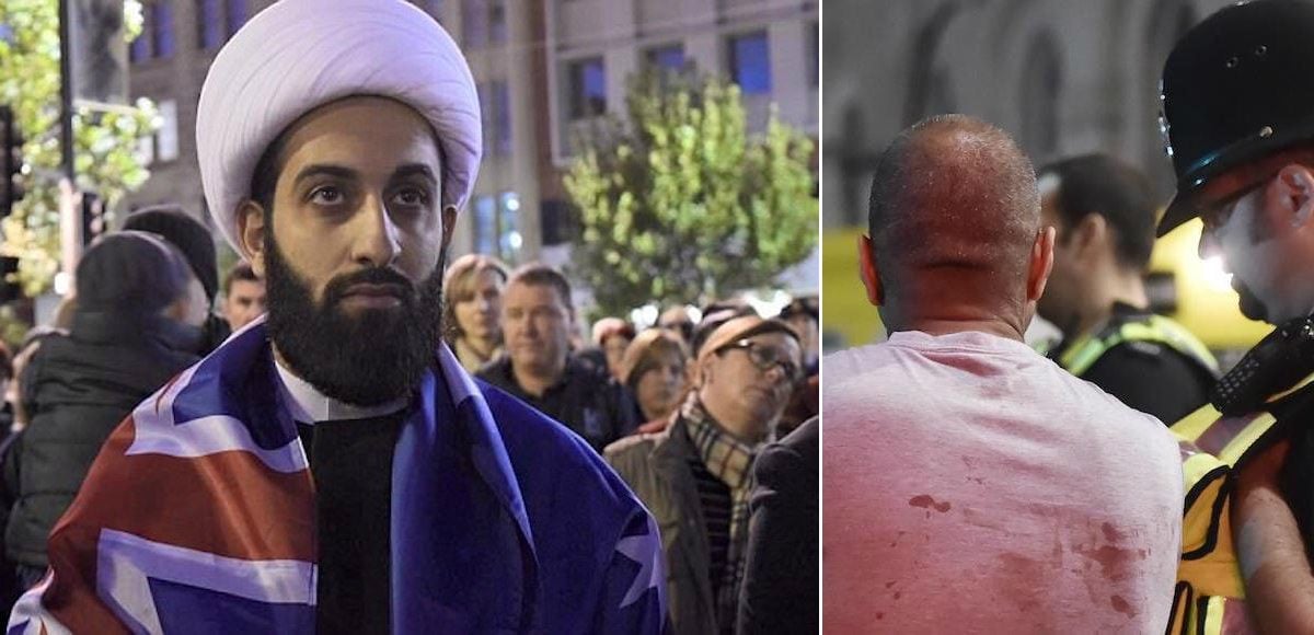 Adelaide Shia imam Sheikh Mohammad Tawhidi, left, and witnesses talking to police after London terror attack on June 4, 2017. (Photos: Tawhidi.com/Reuters)