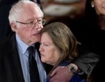 Sen. Bernie Sanders, I-Vt., hugs his wife Jane O’Meara Sanders, during the inaugural luncheon in honor of President Donald Trump at the Statuary Hall in the Capitol, Friday, Jan. 20, 2017, in Washington. (Photo: AP)