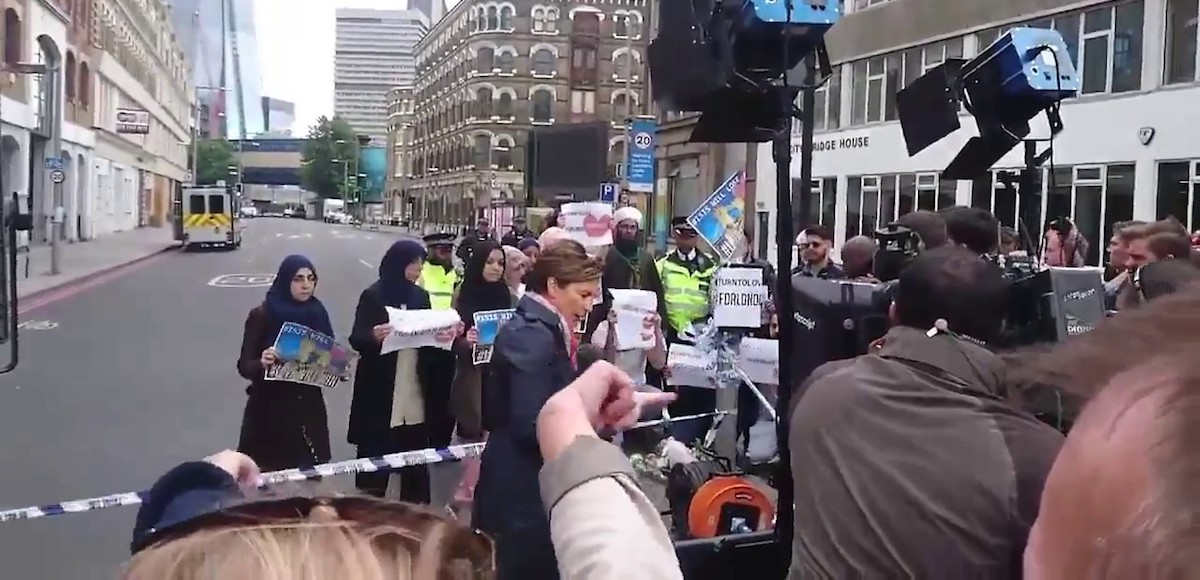 Screenshot of CNN International reporter Becky Anderson allegedly catching CNN staging a pro-Muslim narrative hours after the London terrorist attacks.
