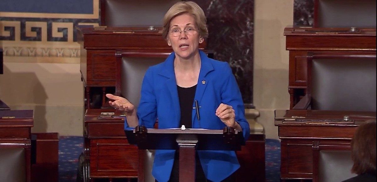 Senator Elizabeth Warren gives remarks on the Senate floor on June 22, 2017 after the release of the Senate Republicans' health care bill.