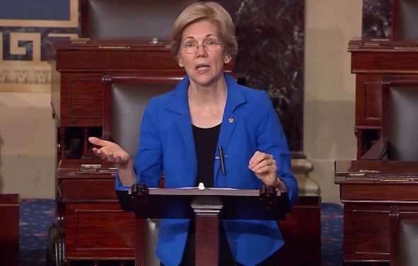 Senator Elizabeth Warren gives remarks on the Senate floor on June 22, 2017 after the release of the Senate Republicans' health care bill.