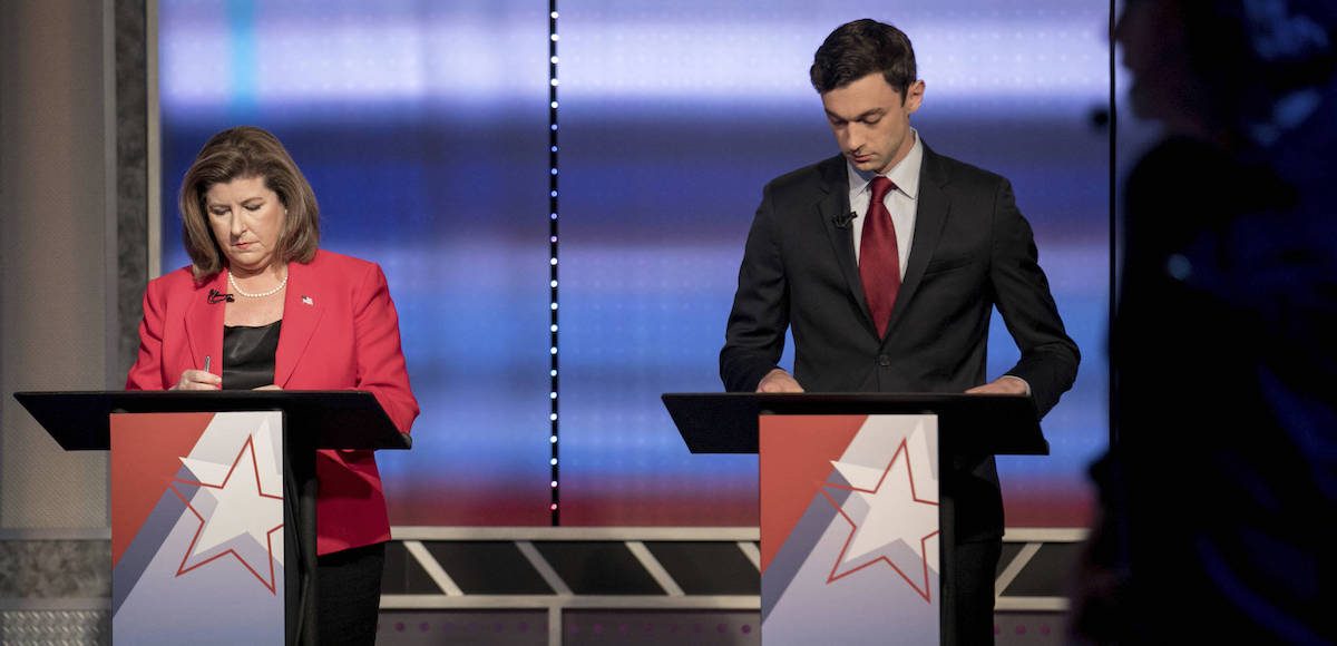 Candidates in Georgia's 6th Congressional District race Republican Karen Handel, left, and Democrat Jon Ossoff prepare to debate Tuesday, June 6, 2017, in Atlanta. The two meet in a June 20 special election. (Photo: AP)