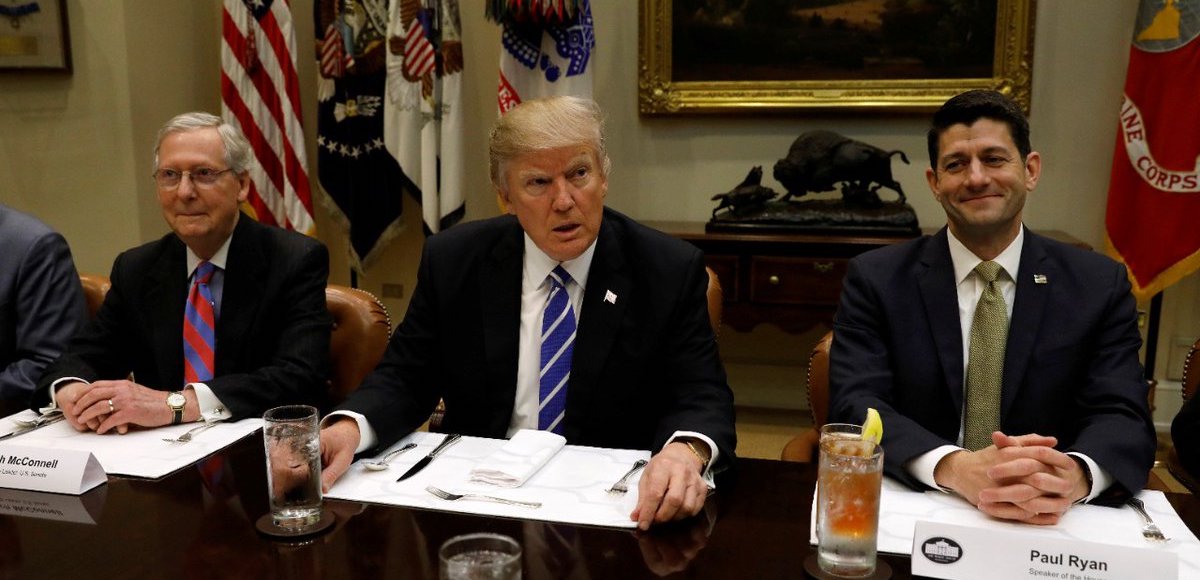 President Donald J. Trump hosts a lunch with Senate Majority Leader Mitch McConnell, R-Kty., (left) and Speaker of the House Paul Ryan, R-Wis., (right) at the White House in Washington, U.S. March 1, 2017. (Photo: Reuters)