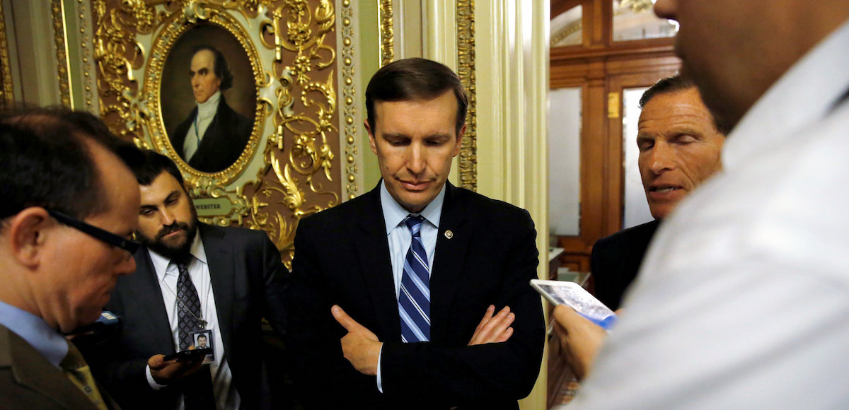 Senator Chris Murphy, D-Conn., center, and Senator Richard Blumenthal, D-Conn., speak to reporters after ending a 14-hour filibuster in the hopes of pressuring the U.S. Senate to action on gun control measures, at the Capitol in Washington, June 16, 2016. (Photo: Reuters)