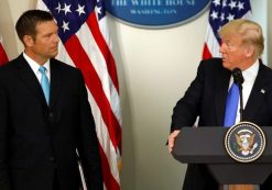 U.S. President Donald Trump at the first meeting of the Presidential Advisory Commission on Election Integrity co-chaired by Kansas Secretary of State Kris Kobach (L) at the White House last week. (Photo: Reuters)