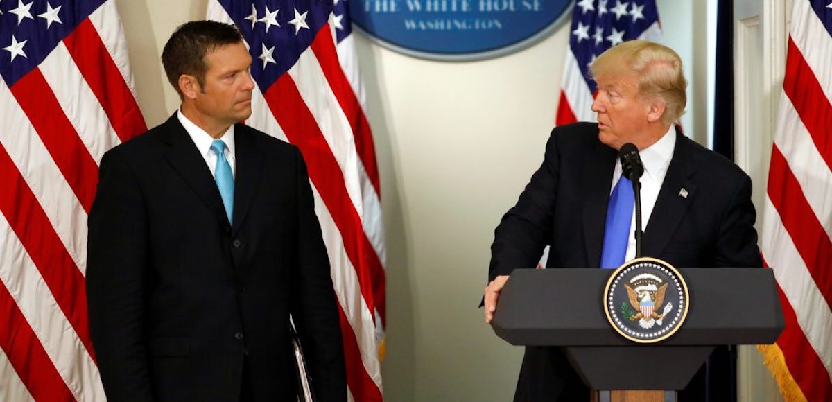 U.S. President Donald Trump at the first meeting of the Presidential Advisory Commission on Election Integrity co-chaired by Kansas Secretary of State Kris Kobach (L) at the White House last week. (Photo: Reuters)