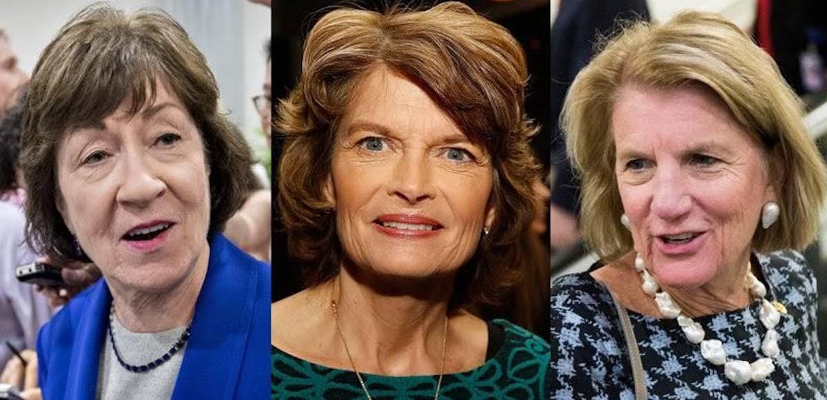 From Left to Right: Sens. Susan Collins, Maine, Lisa Murkowski, Alaska, and Shelley Moore Capito, West Virginia. (Photos: AP)