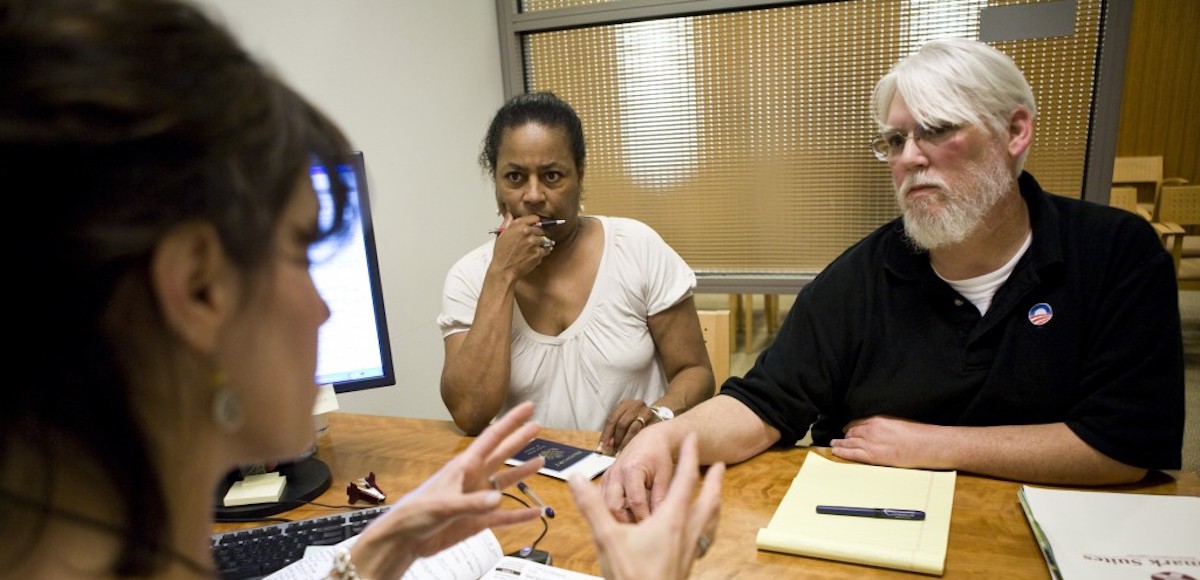 Sherri Walker, center, and Curtis Walker, right, go over retirement options with Calpers Benefit Program Specialist Lisa Bacon, left, at the Calpers regional office in Sacramento, California, October 21, 2009. Calpers, the largest U.S. public pension fund, manages retirement benefits for more than 1.6 million people, with assets comparable in value to the entire GDP of Israel. (Photo: Reuters)