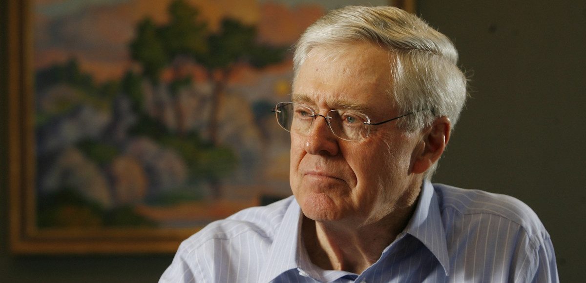 In this February 26, 2007 file photograph, Charles Koch, head of Koch Industries, talks passionately about his new book on Market Based Management.
