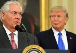 U.S. Secretary of State Rex Tillerson, accompanied by U.S. President Donald J. Trump, speaks after his swearing-in ceremony on February 1, 2017. (Photo: Reuters)